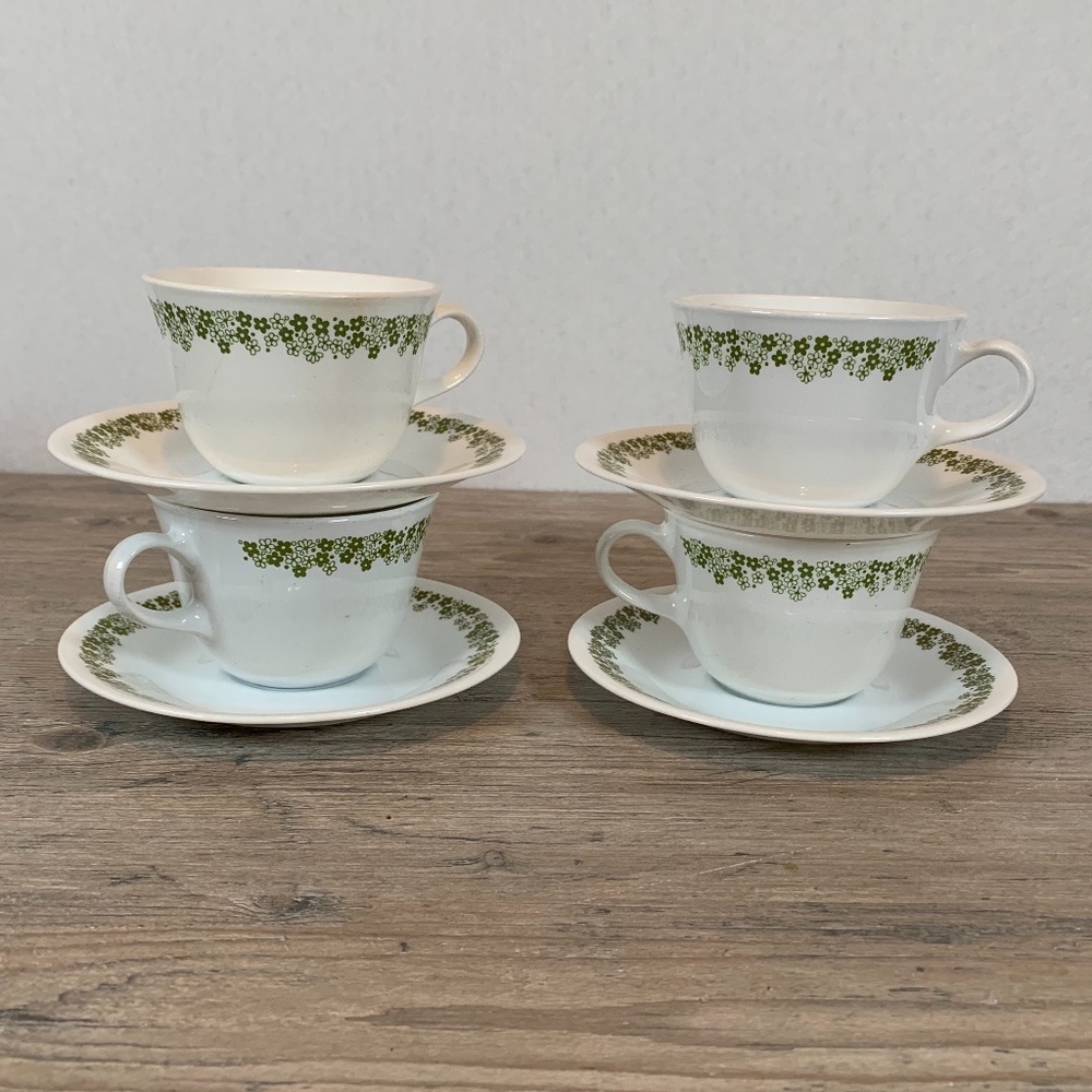 Vintage Corelle Crazy Daisy Spring Blossom Cup and Saucer Set of 4